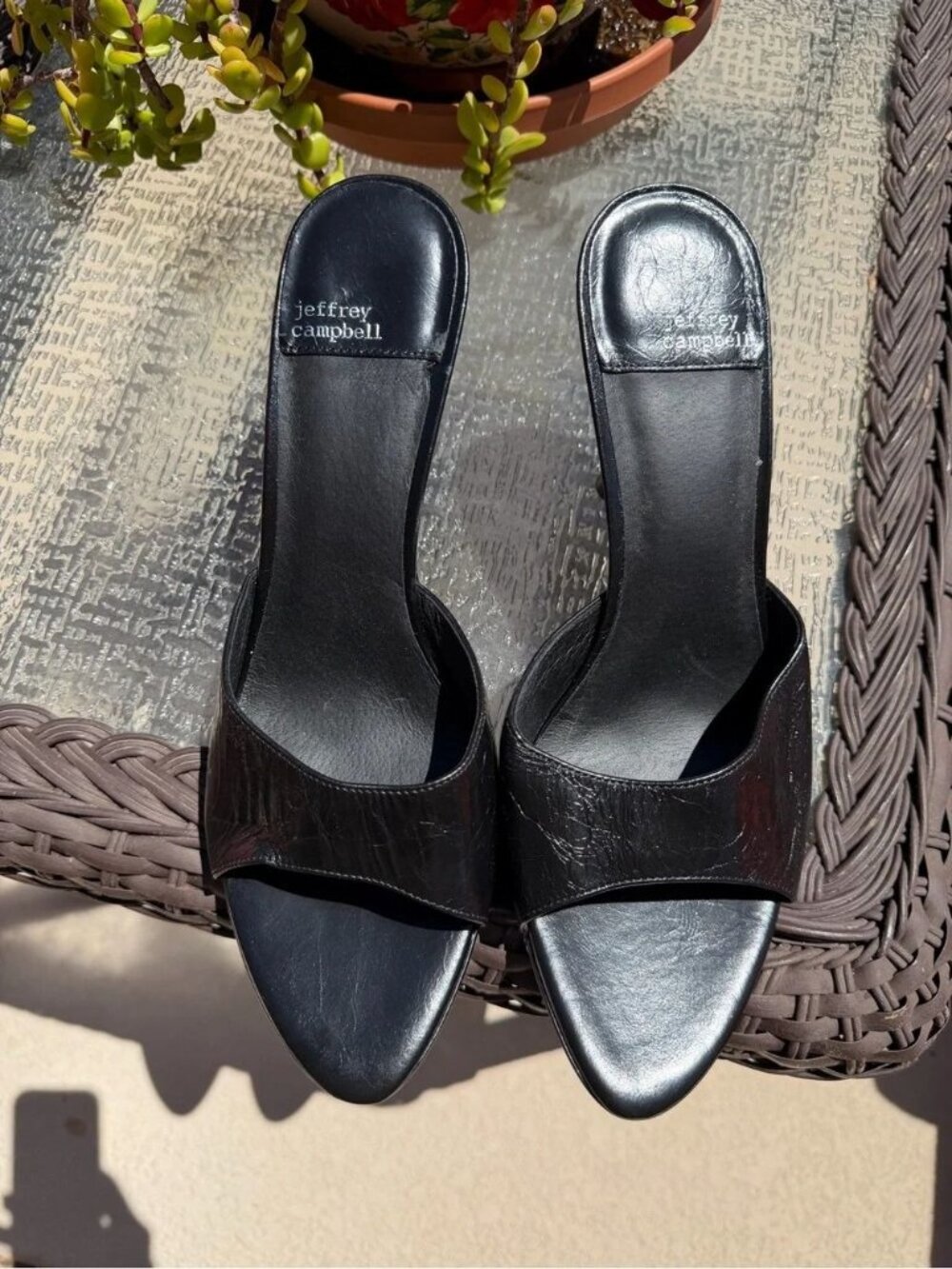 Jeffrey Campbell Agent Leather Peep Toe Slide Sandals